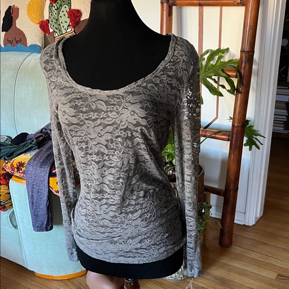 love on a hanger Tops - Love on a Hanger Lace Long Sleeve Top - Gray